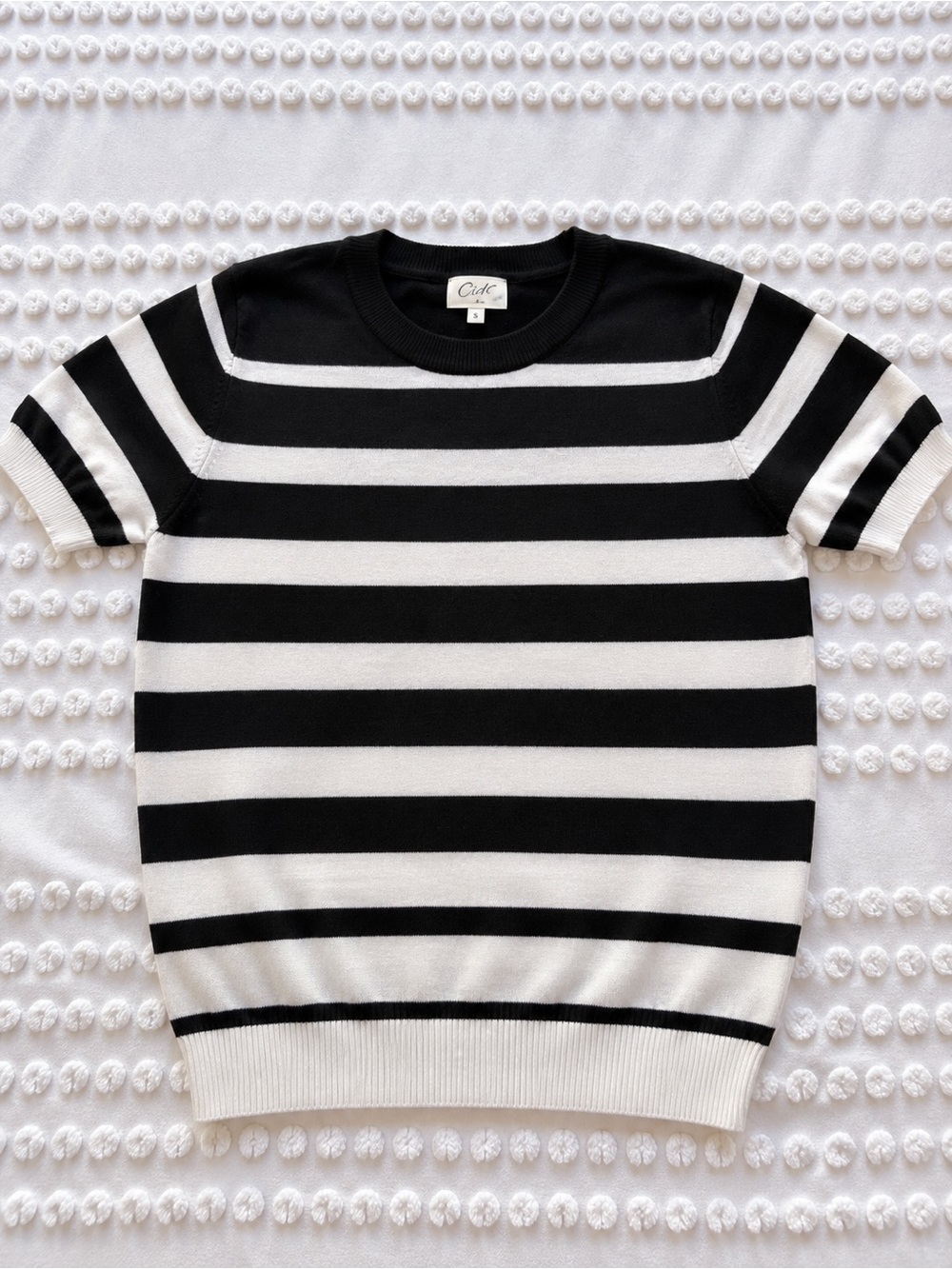Cielo Black and White Striped Crewneck Sweater